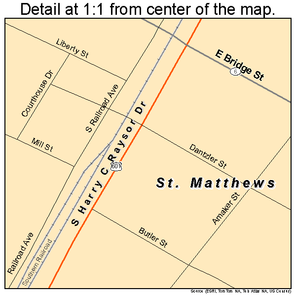 St. Matthews, South Carolina road map detail