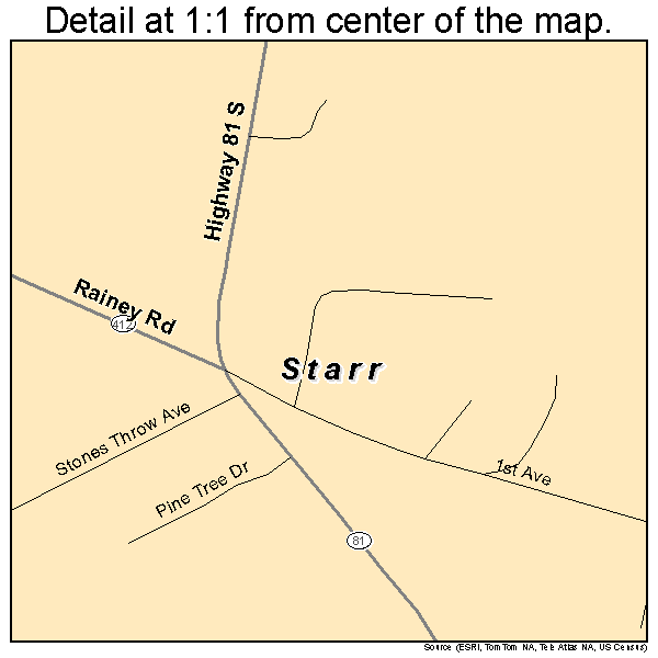 Starr, South Carolina road map detail