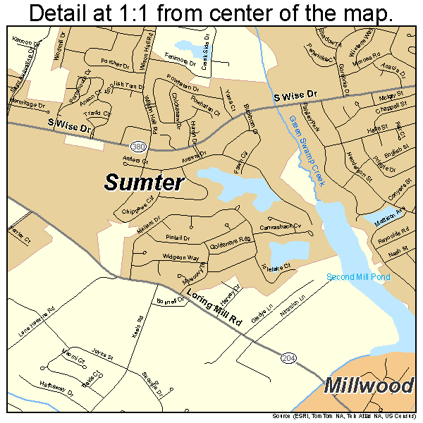 Sumter, South Carolina road map detail