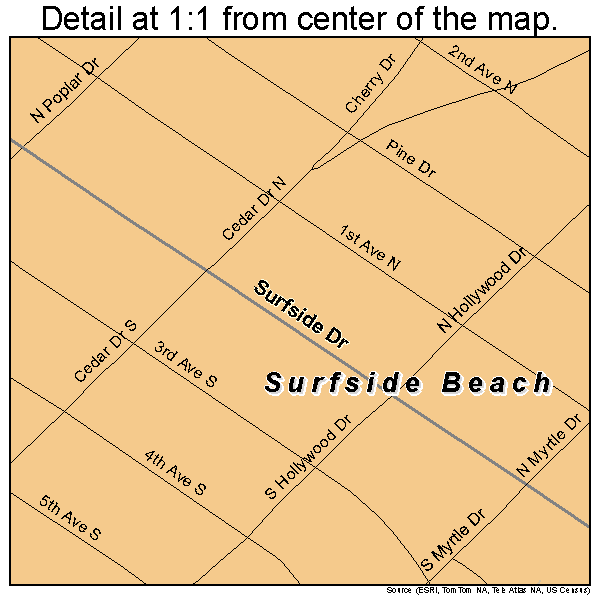 Surfside Beach, South Carolina road map detail