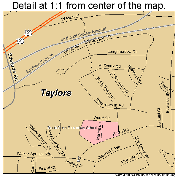 Taylors, South Carolina road map detail