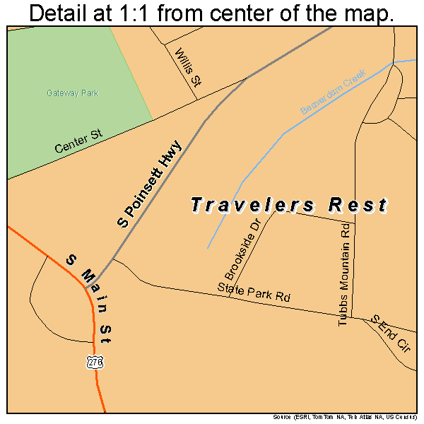 Travelers Rest, South Carolina road map detail