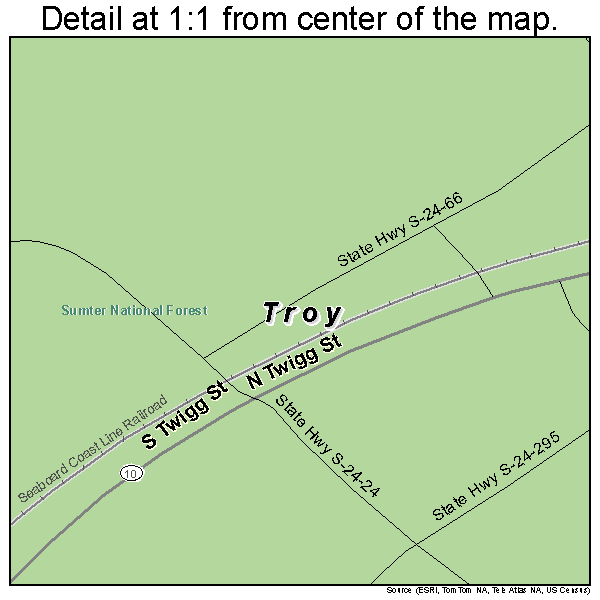 Troy, South Carolina road map detail