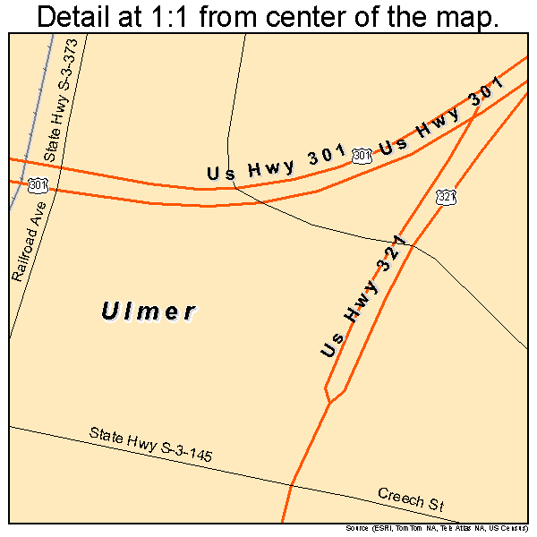 Ulmer, South Carolina road map detail