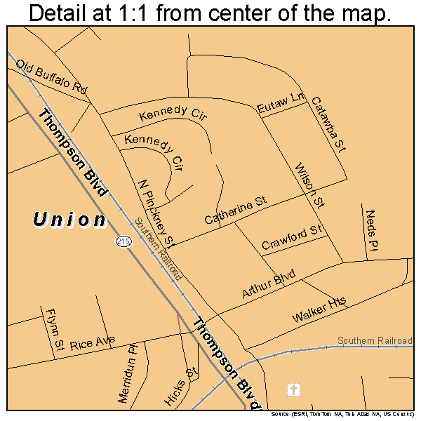 Union, South Carolina road map detail