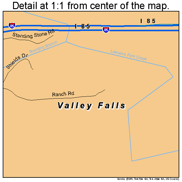 Valley Falls, South Carolina road map detail