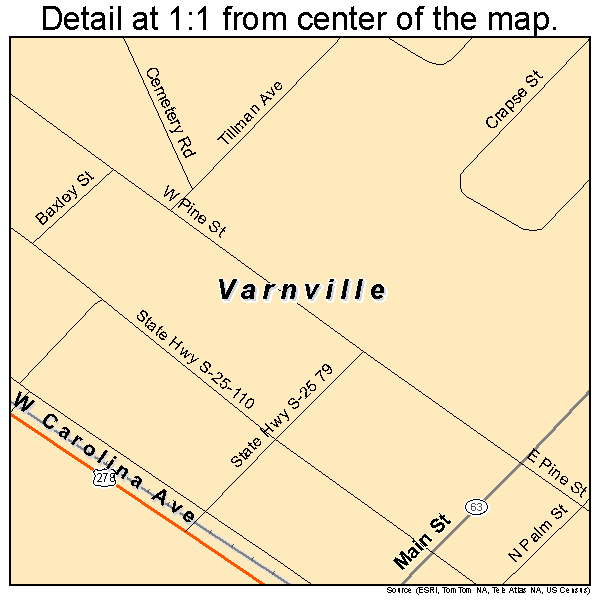 Varnville, South Carolina road map detail