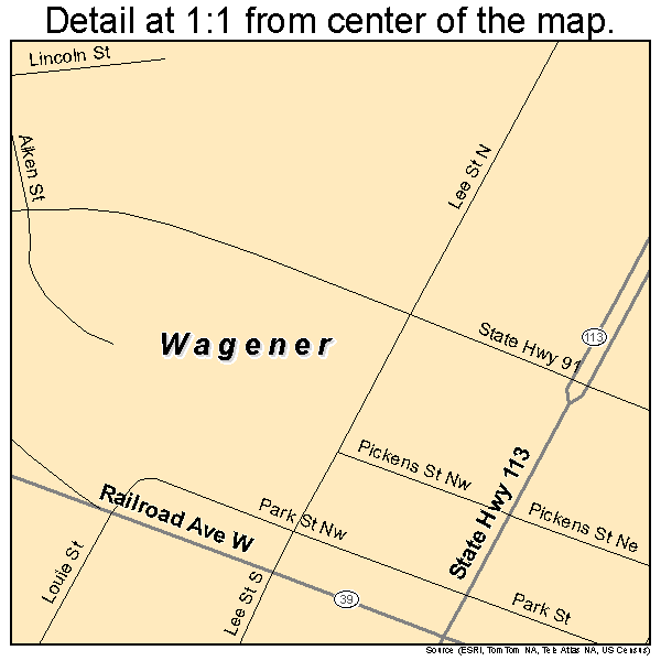 Wagener, South Carolina road map detail