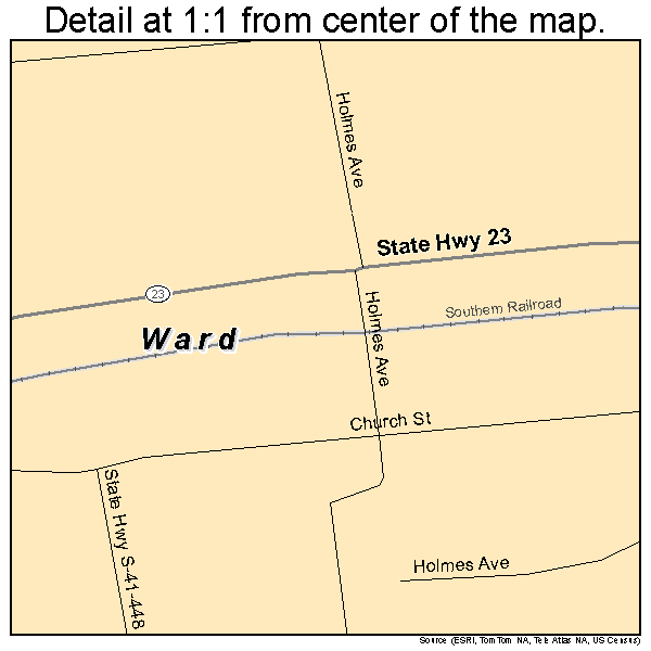Ward, South Carolina road map detail