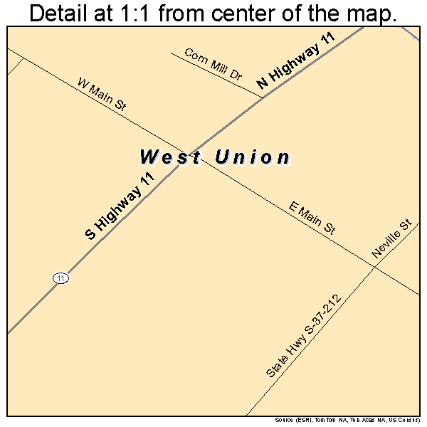 West Union, South Carolina road map detail