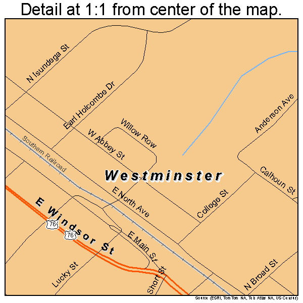 Westminster, South Carolina road map detail