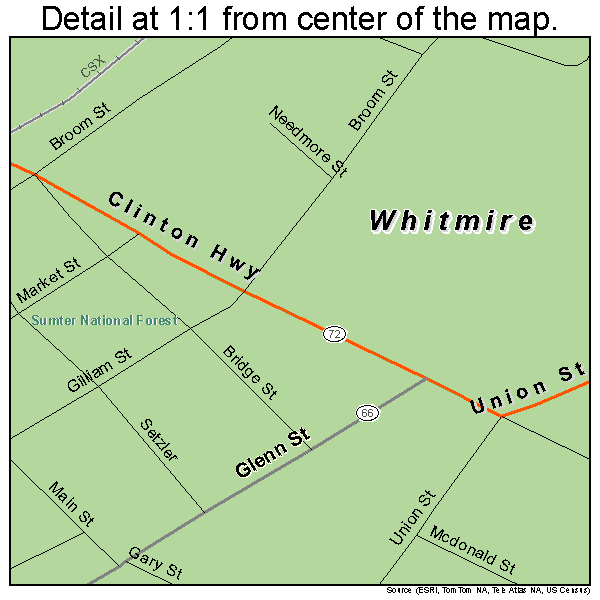 Whitmire, South Carolina road map detail