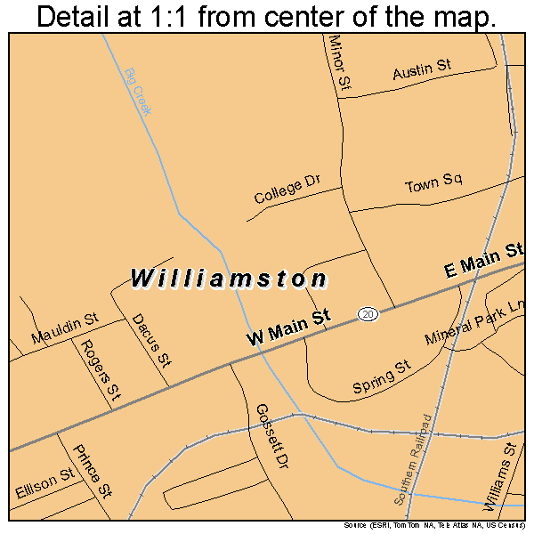 Williamston, South Carolina road map detail