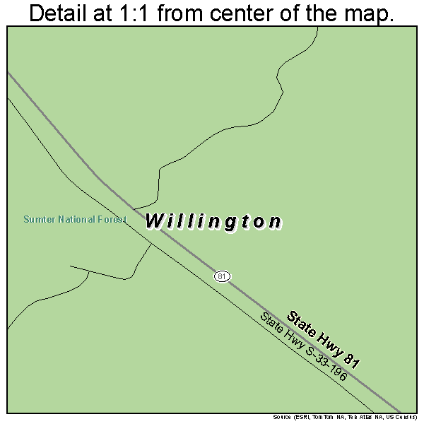 Willington, South Carolina road map detail