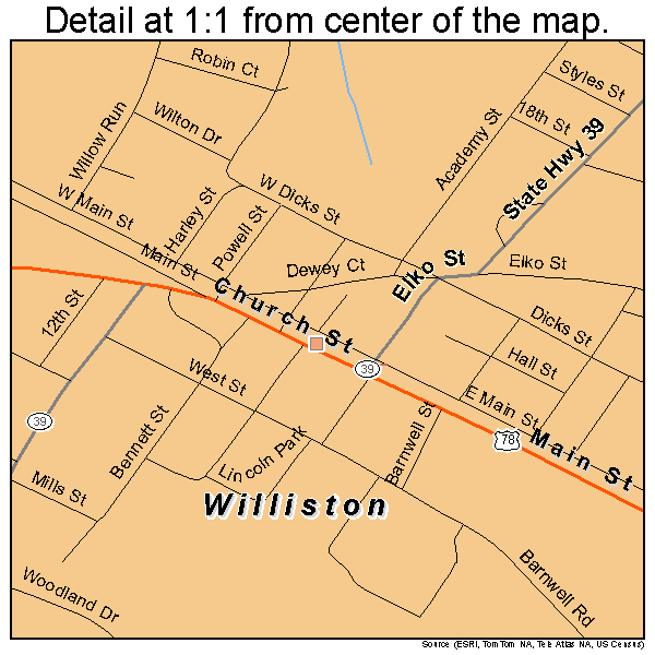 Williston, South Carolina road map detail