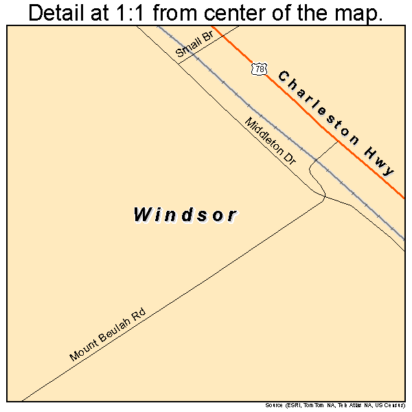 Windsor, South Carolina road map detail