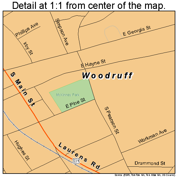 Woodruff, South Carolina road map detail