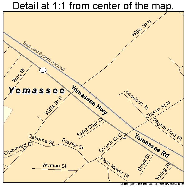 Yemassee, South Carolina road map detail