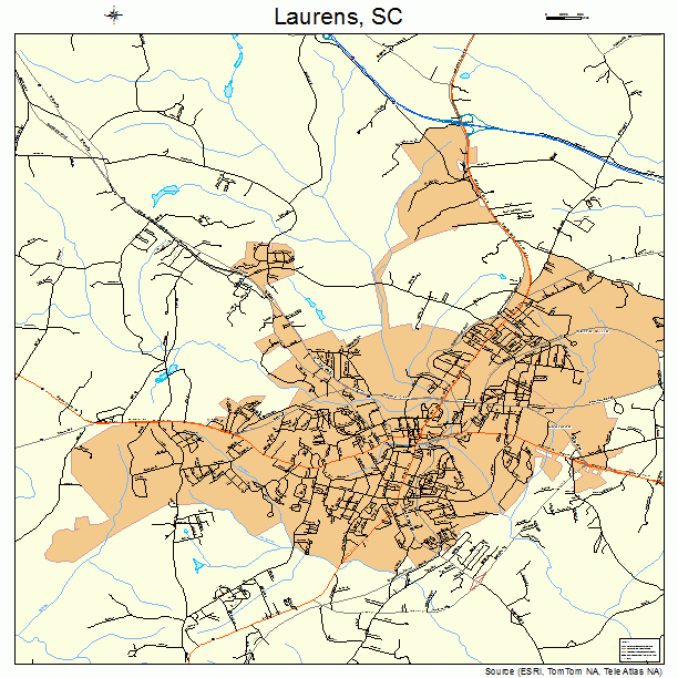 Laurens, SC street map