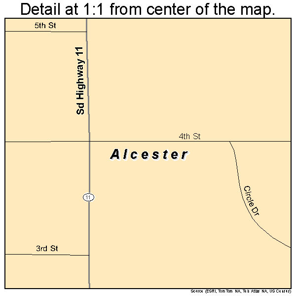 Alcester, South Dakota road map detail
