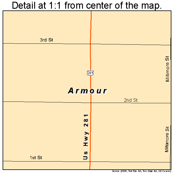 Armour, South Dakota road map detail