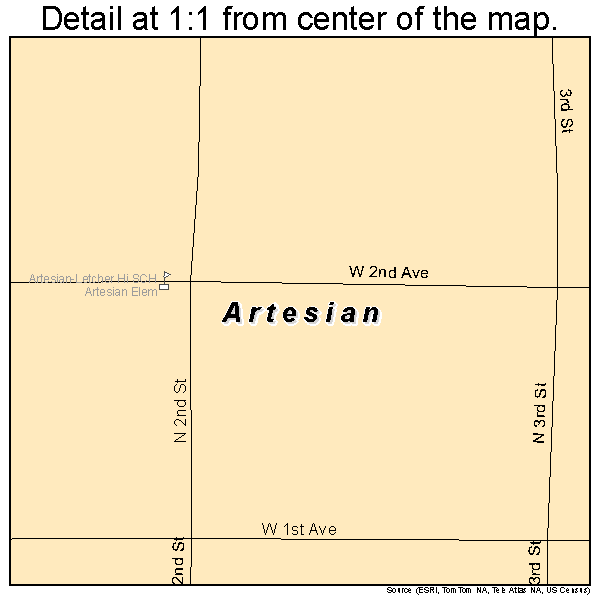 Artesian, South Dakota road map detail