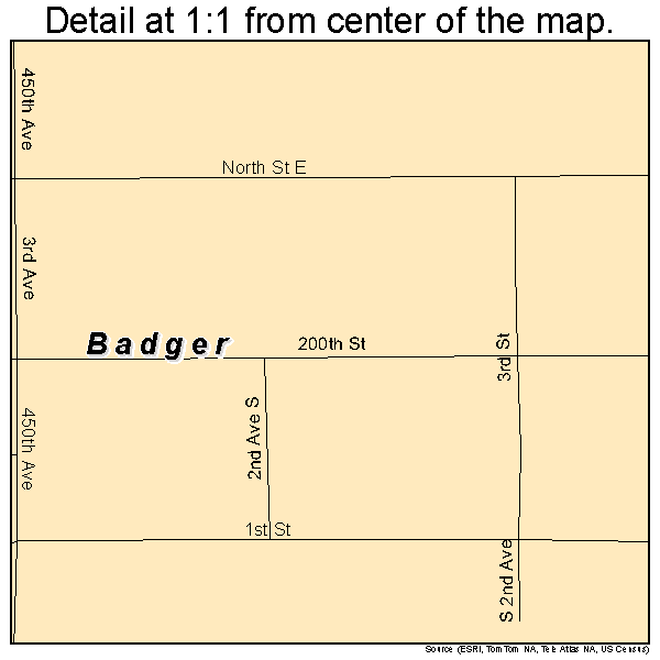 Badger, South Dakota road map detail