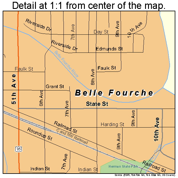 Belle Fourche, South Dakota road map detail