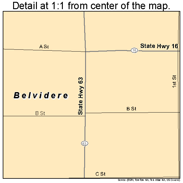 Belvidere, South Dakota road map detail