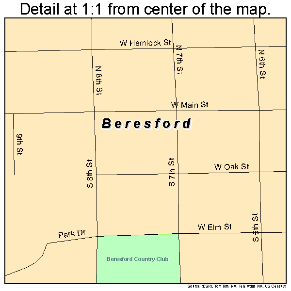 Beresford, South Dakota road map detail