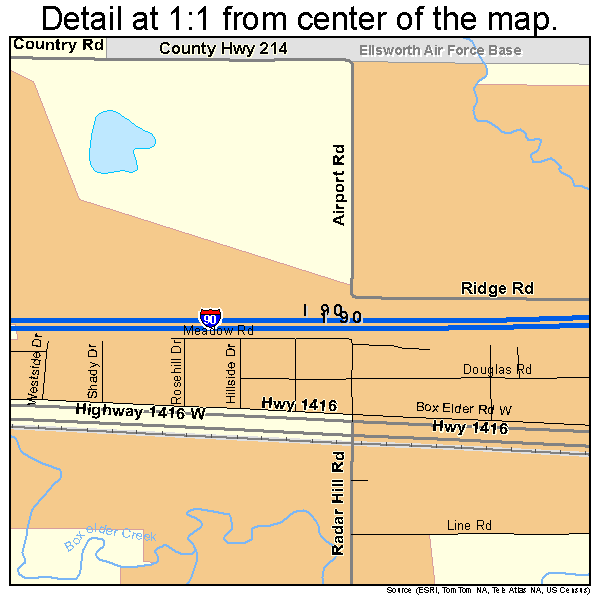 Box Elder, South Dakota road map detail