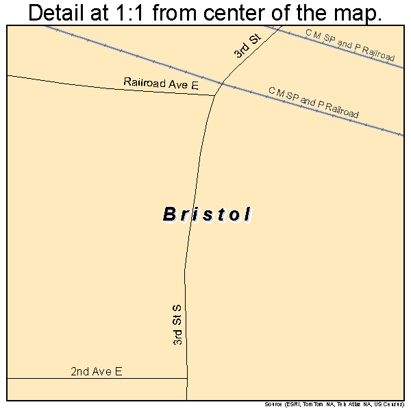 Bristol, South Dakota road map detail