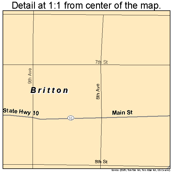 Britton, South Dakota road map detail