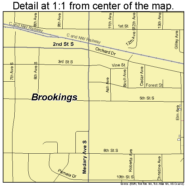 Brookings, South Dakota road map detail