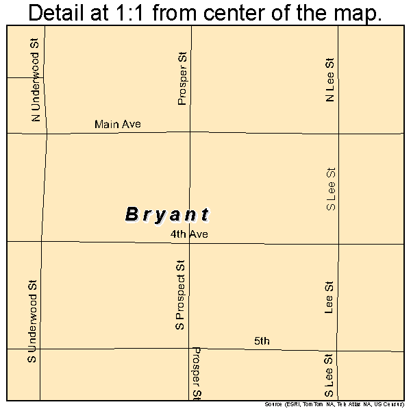 Bryant, South Dakota road map detail