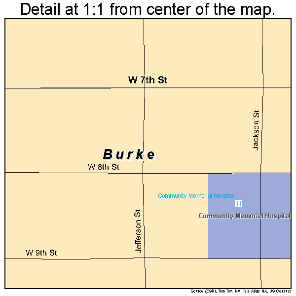 Burke, South Dakota road map detail
