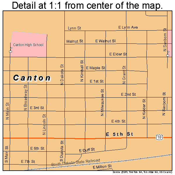 Canton, South Dakota road map detail