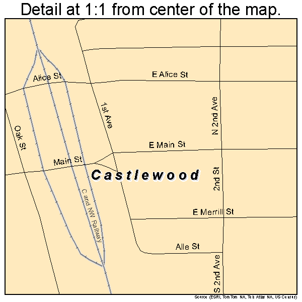 Castlewood, South Dakota road map detail