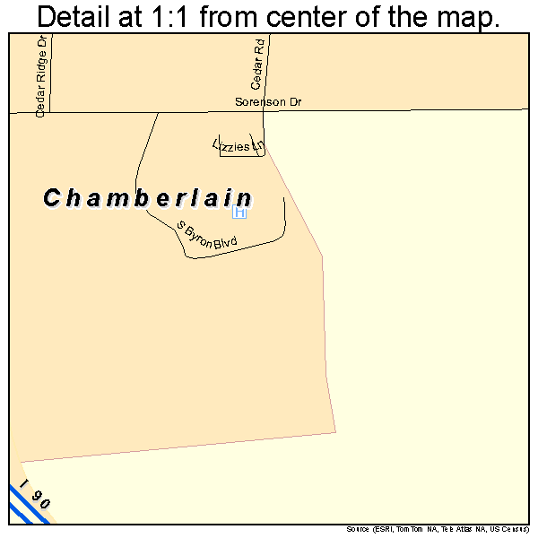 Chamberlain, South Dakota road map detail