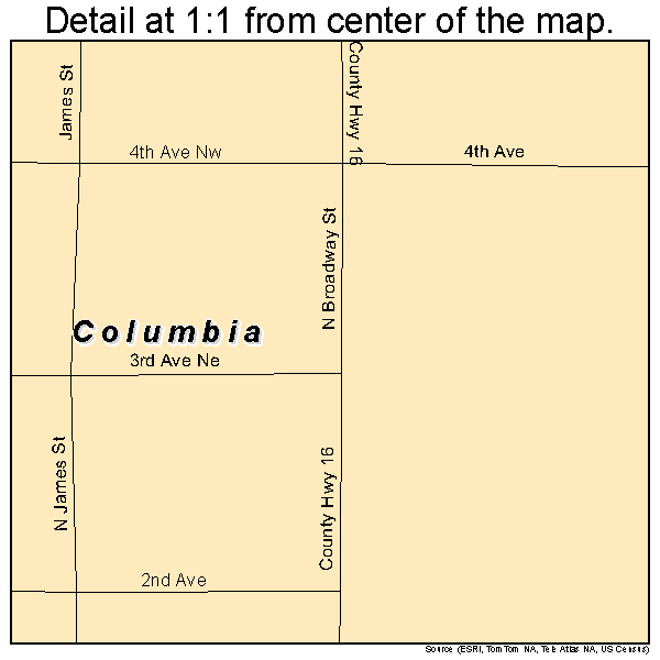 Columbia, South Dakota road map detail