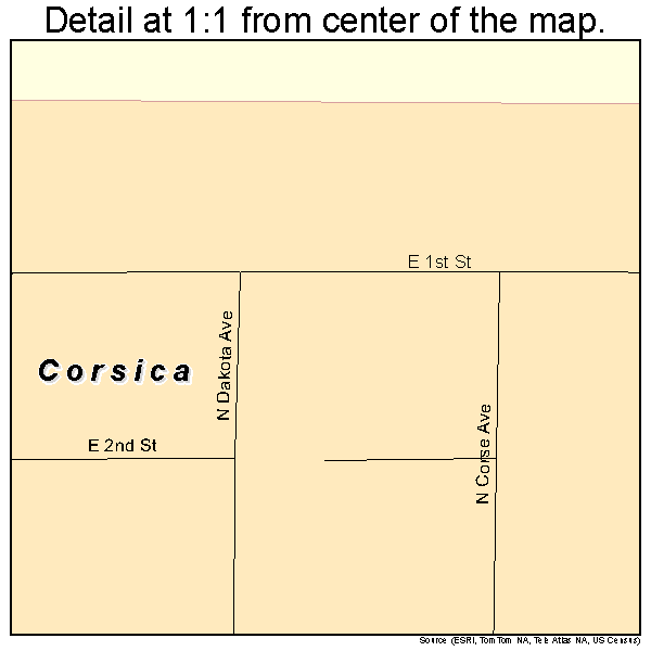 Corsica, South Dakota road map detail