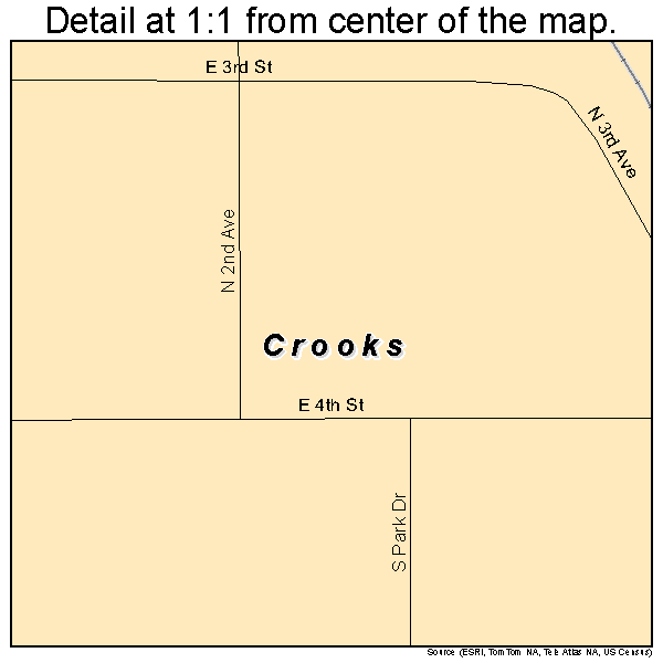 Crooks, South Dakota road map detail