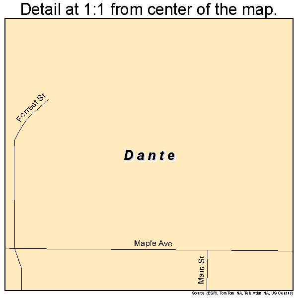 Dante, South Dakota road map detail