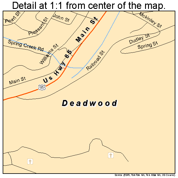 Deadwood, South Dakota road map detail