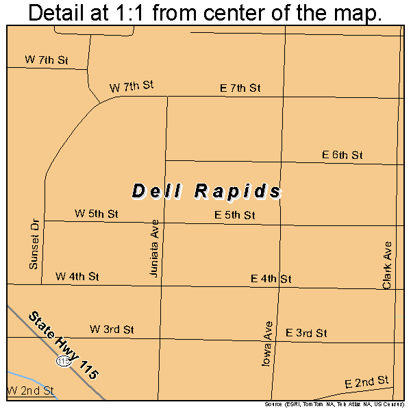 Dell Rapids, South Dakota road map detail