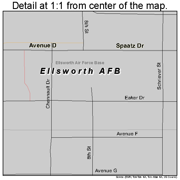 Ellsworth AFB, South Dakota road map detail