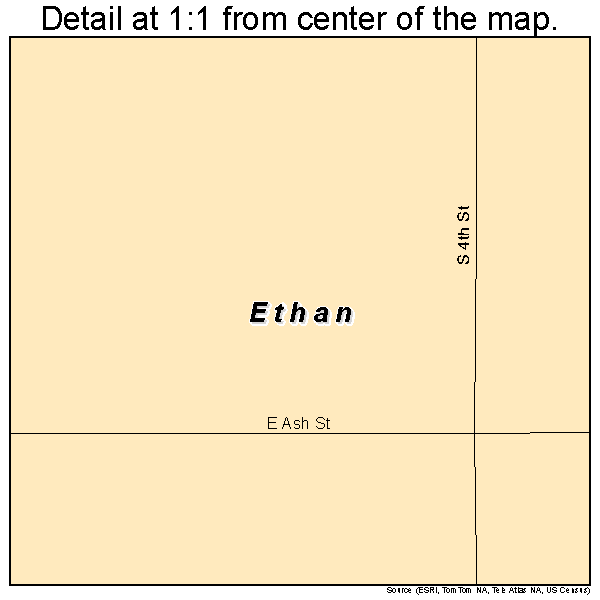 Ethan, South Dakota road map detail