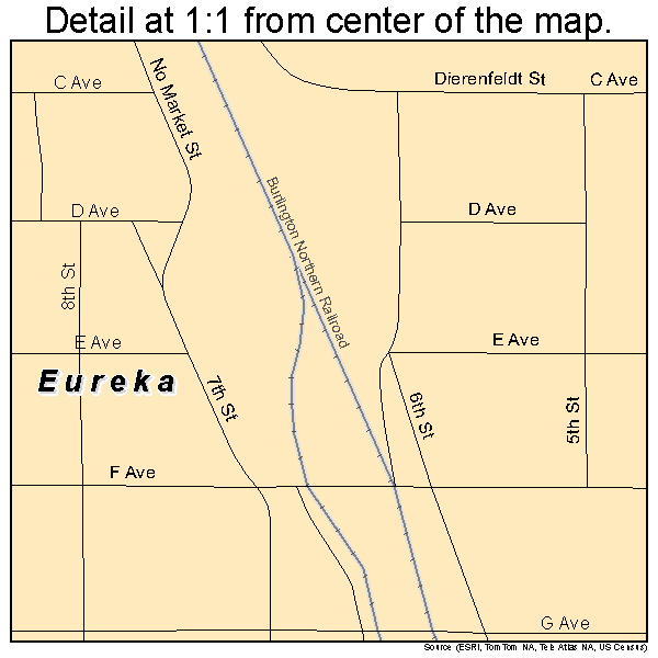 Eureka, South Dakota road map detail