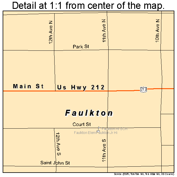 Faulkton, South Dakota road map detail