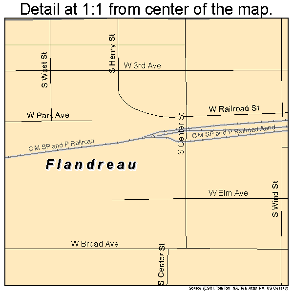 Flandreau, South Dakota road map detail